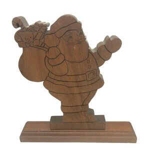 Rare Vtg Handmade Rustic Stained Santa Mantle Wood Carved Statue Figure 15.5 In